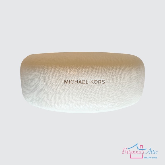MICHAEL KORS TEXTURED WHITE HARD CLAM SHELL SUNGLASS CASE+CLEANING CLOTH+BOOKLET - Picture 1 of 7